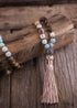 Boho Necklace, RH Amazonite Jasper, Lariat Silver Ball Green Brown Natural Stone